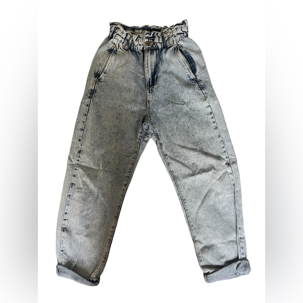 Zara blue & white paperbag jeans - Picture 3 of 7